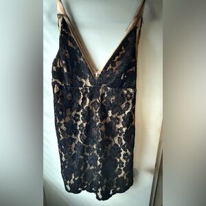 Free People Black and Tan Lace Mini Dress